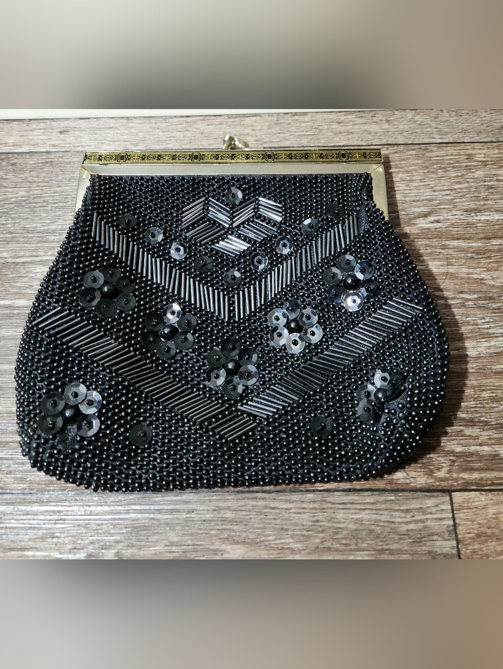 Vintage Loredana Beaded Black Sequins Clutch Evening Bag with Kisslock